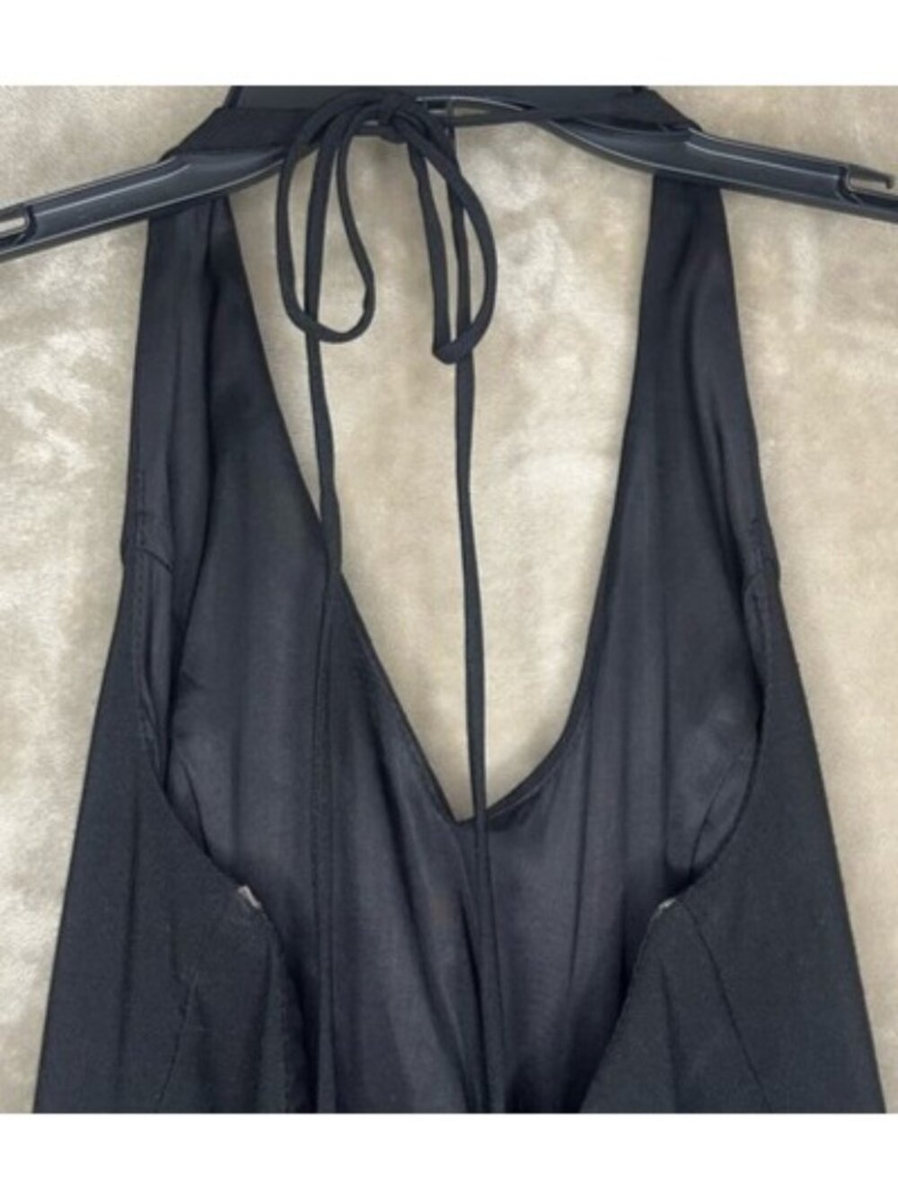 B. Darlin Black Halter Vintage Y2K Tie Back Satin Evening Dress Rhinestone Vneck - Picture 13 of 16